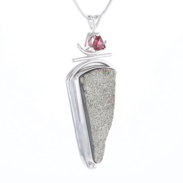 Druzy Quartz & Pink Trillion Tourmaline Necklace