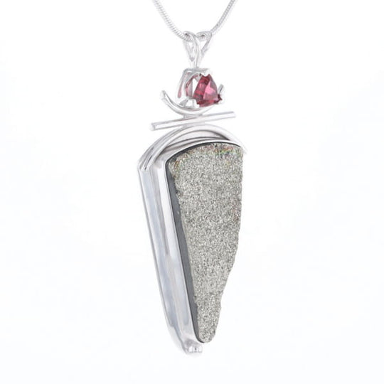 Druzy Quartz & Pink Trillion Tourmaline Necklace