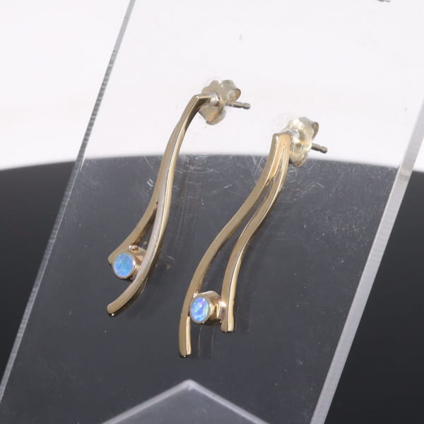 Opal Earrings Round Inlaid Double Curved Bar Design Studs