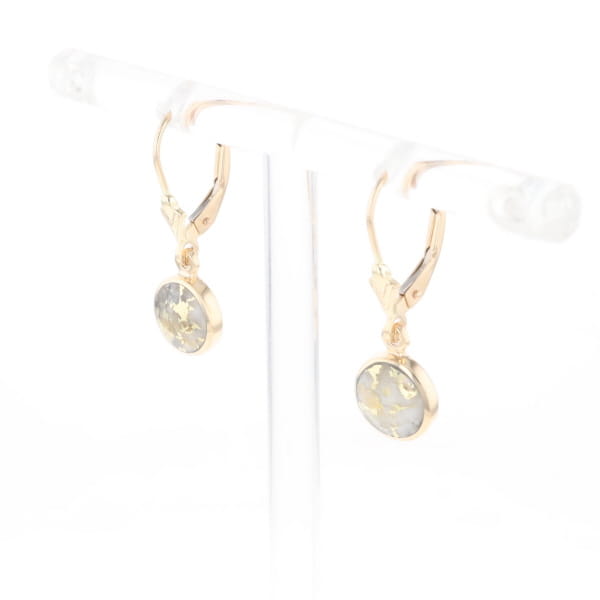 Gold Quartz Earrings Round Inlaid Design Lever Backs