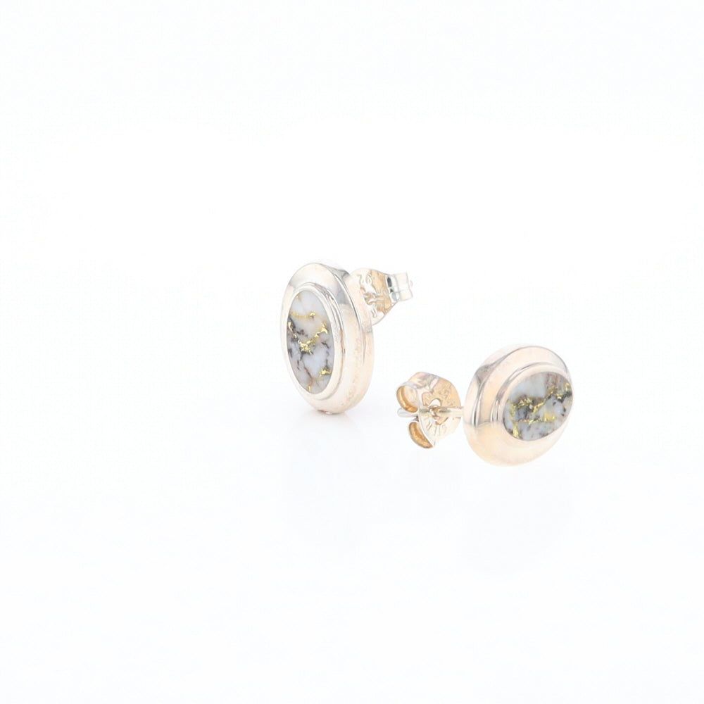 Sterling Silver Gold Quartz Inlaid Oval Stud Earrings - G3