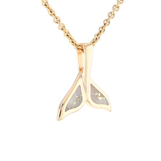 Whale Tail Gold Quartz Double Sided Inlaid Sea Life Pendant