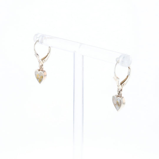 Silver Gold Quartz Inlaid Heart Earrings - G3