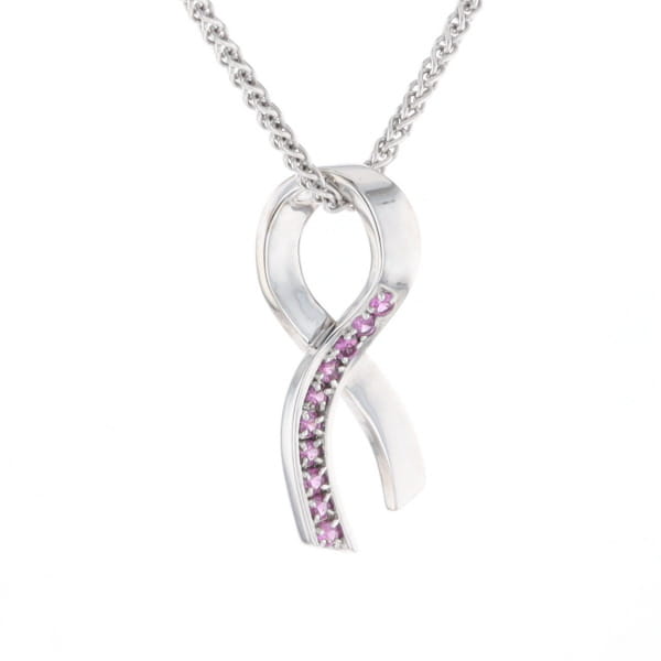 Pink Sapphire Breast Cancer Ribbon Pendant