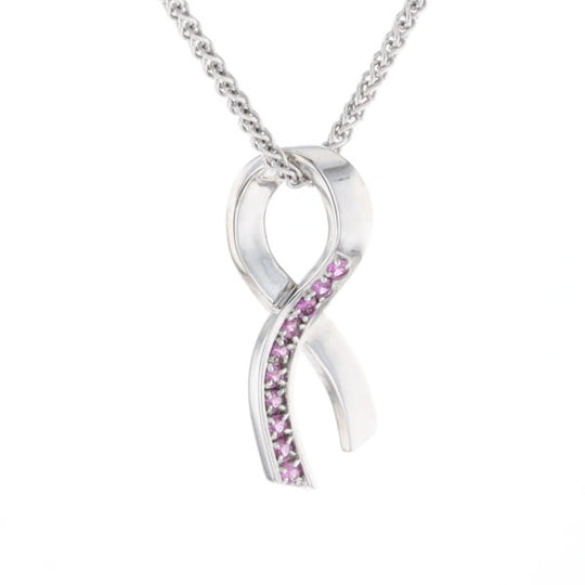 Pink Sapphire Breast Cancer Ribbon Pendant