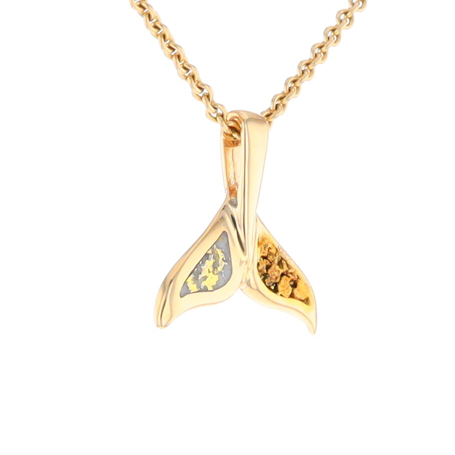 Whale Tail Necklaces Natural Gold Quartz and Nuggets Inlaid Pendant