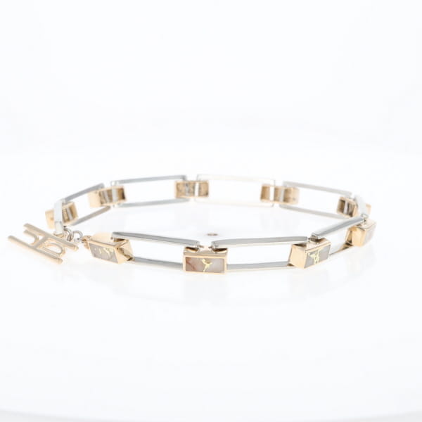 Gold Quartz Bracelet Rectangle Link Inlaid with Toggle Clasp G2