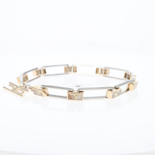 Gold Quartz Bracelet Rectangle Link Inlaid with Toggle Clasp G2