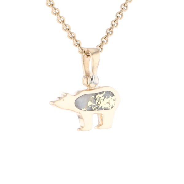 Gold Quartz Inlaid Polar Bear Pendant
