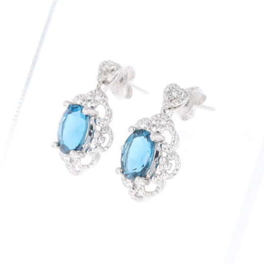 London Blue Topaz in Filigree Setting Dangle Earrings
