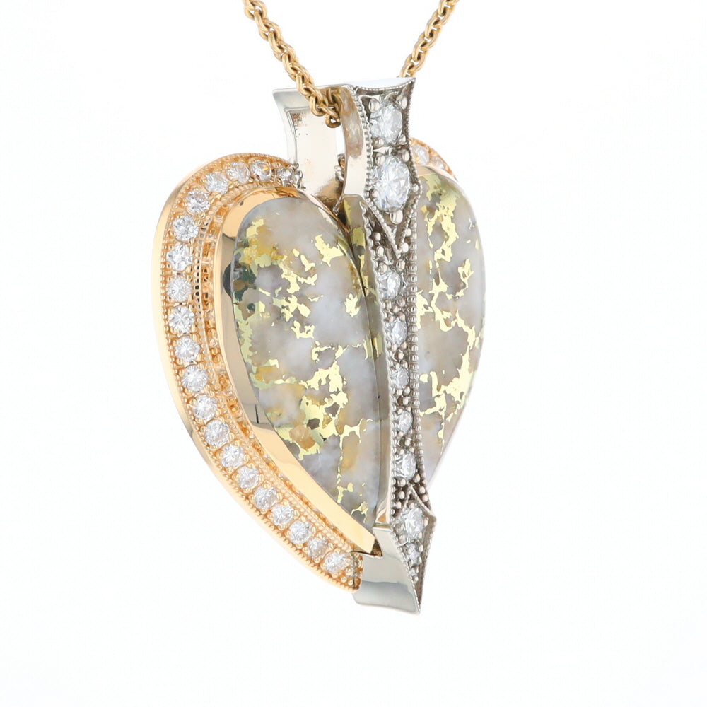 Gold Quartz Necklace Cupid's Revenge 2.24ctw Diamonds Heart Pendant (G1)