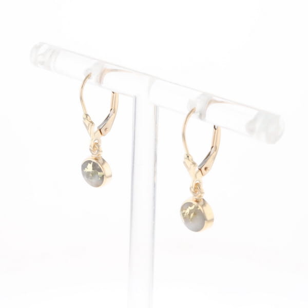 Gold Quartz Earrings Round Inlaid Design Lever Backs
