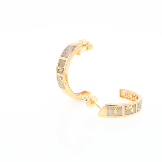 Gold Quartz Hoop Earrings 3 Section Inlaid Design