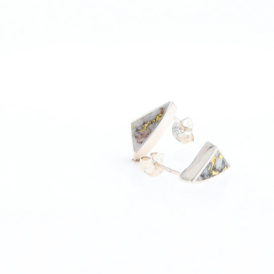 Sterling Silver Gold Quartz Inlaid Triangle Stud Earrings - G3