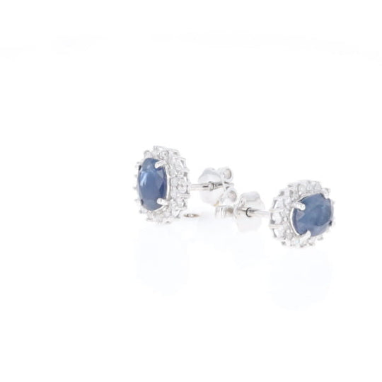 Oval Blue Sapphire Earrings With Halo