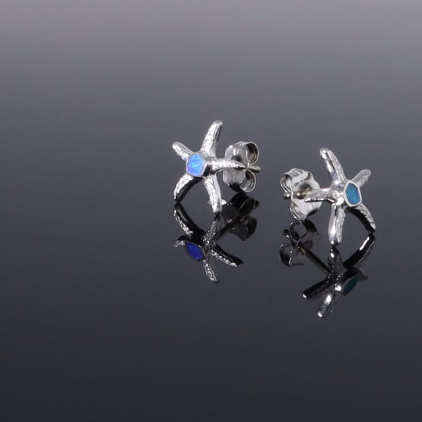 Opal Earrings Inlaid Realistic Star Fish Design