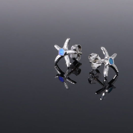 Opal Earrings Inlaid Realistic Star Fish Design