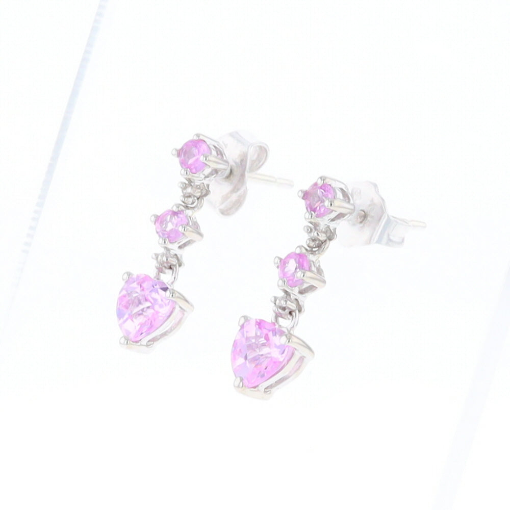 Synthetic Pink Sapphire Dangle Heart Earrings