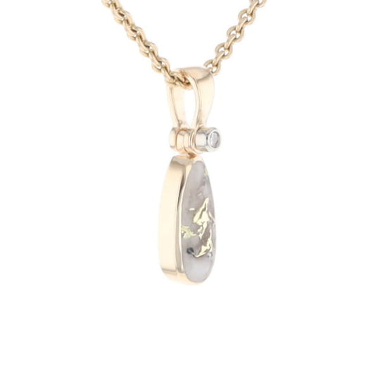 Gold Quartz Necklace Pear Shape Inlaid Pendant with .02ct Diamond
