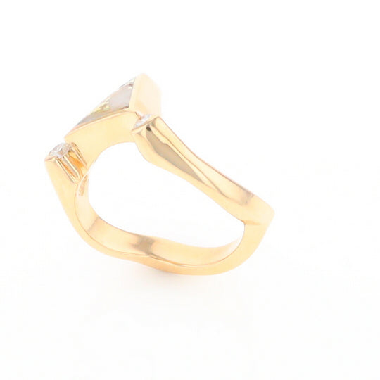 Gold Quartz Ring Triangle Inlaid Design With .14ctw Round Diamonds