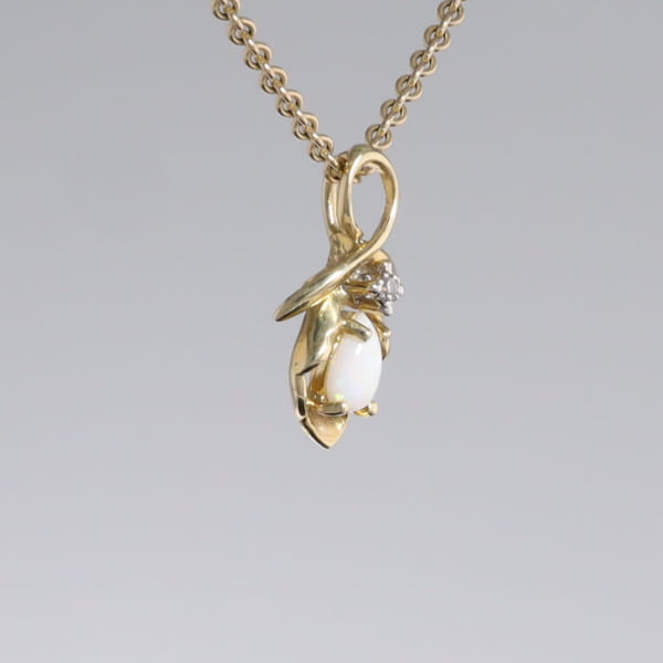 Pear-leaf Opal and Diamond Pendant