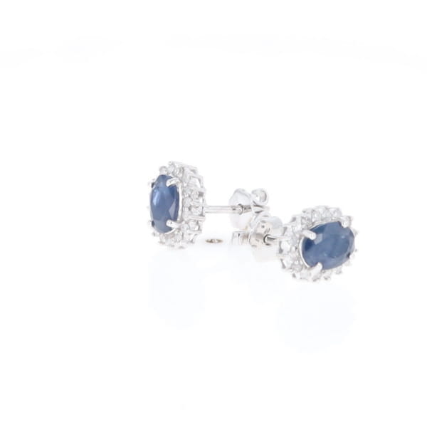 Oval Blue Sapphire Earrings With Halo