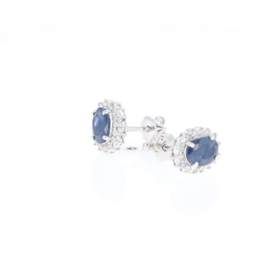 Oval Blue Sapphire Earrings With Halo