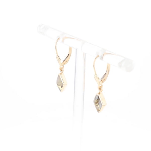 Gold Quartz Earrings Diamond Shape Inlaid Lever Backs G2