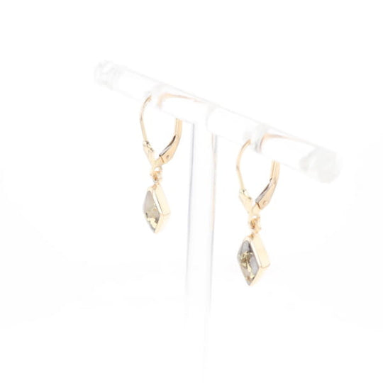 Gold Quartz Earrings Diamond Shape Inlaid Lever Backs G2