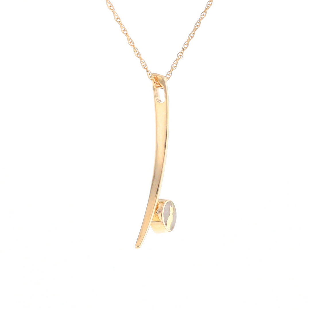 Gold Quartz Necklace Round Inlay Curved Bar Design Pendant