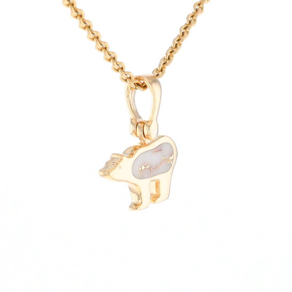 Gold Quartz Inlaid Polar Bear Pendant