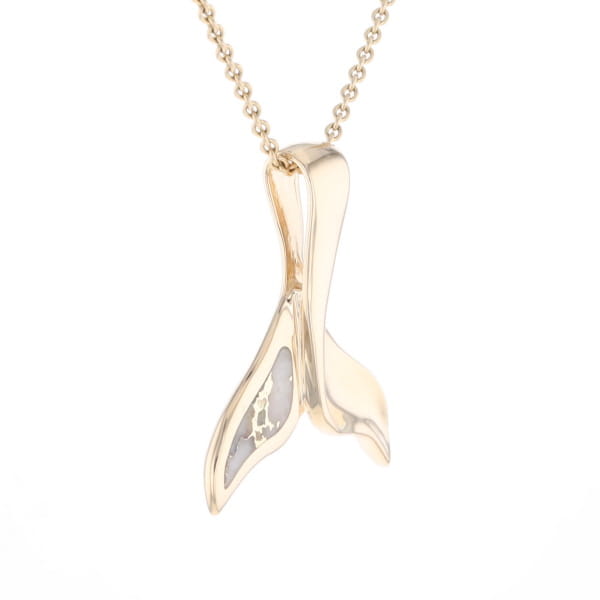 Whale Tail Natural Gold Quartz Single Side Inlaid Pendant
