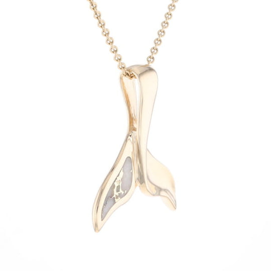 Whale Tail Natural Gold Quartz Single Side Inlaid Pendant