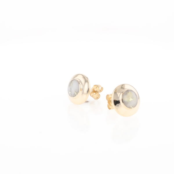 Gold Quartz Earrings Round Inlaid Design