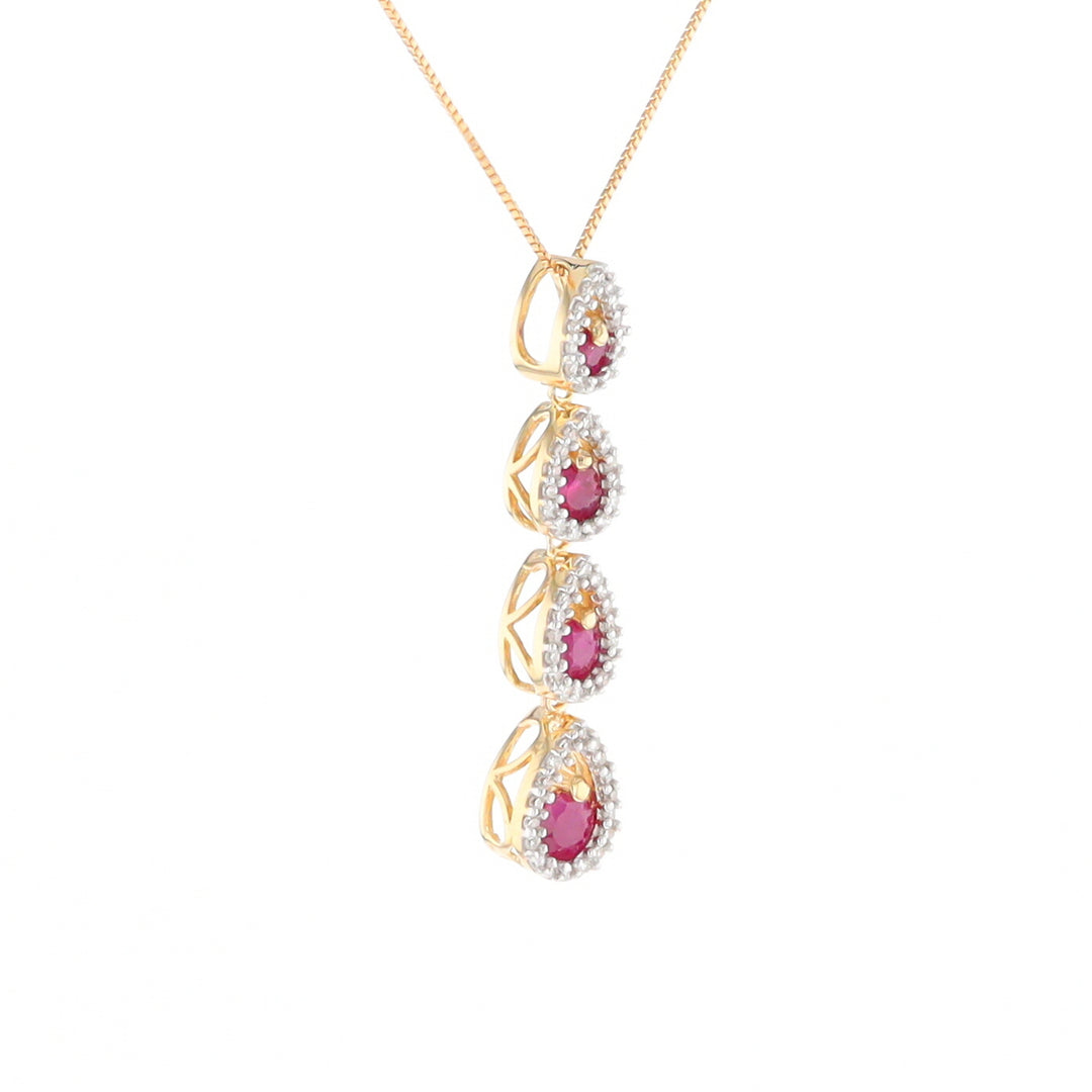 Ruby Drop Necklace with Pear Shaped Diamond Halos