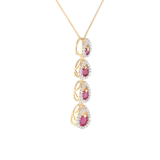 Ruby Drop Necklace with Pear Shaped Diamond Halos