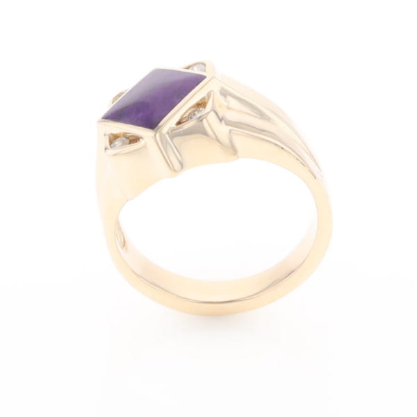 Natural Sugilite ring diamond shape inlaid design with .16ctw round diamonds