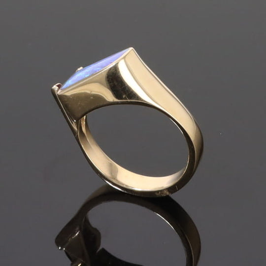 Opal Rings Geometric Inlaid with Amethyst and .08ctw Diamonds