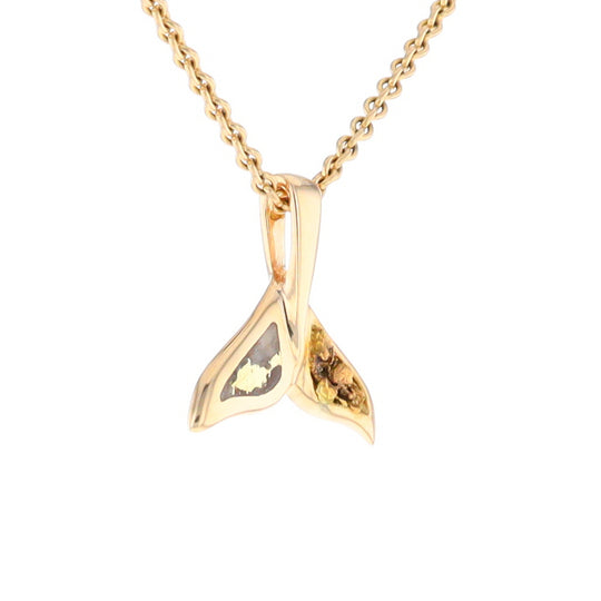 Small Whale Tail Gold Quartz and Gold Nugget Pendant