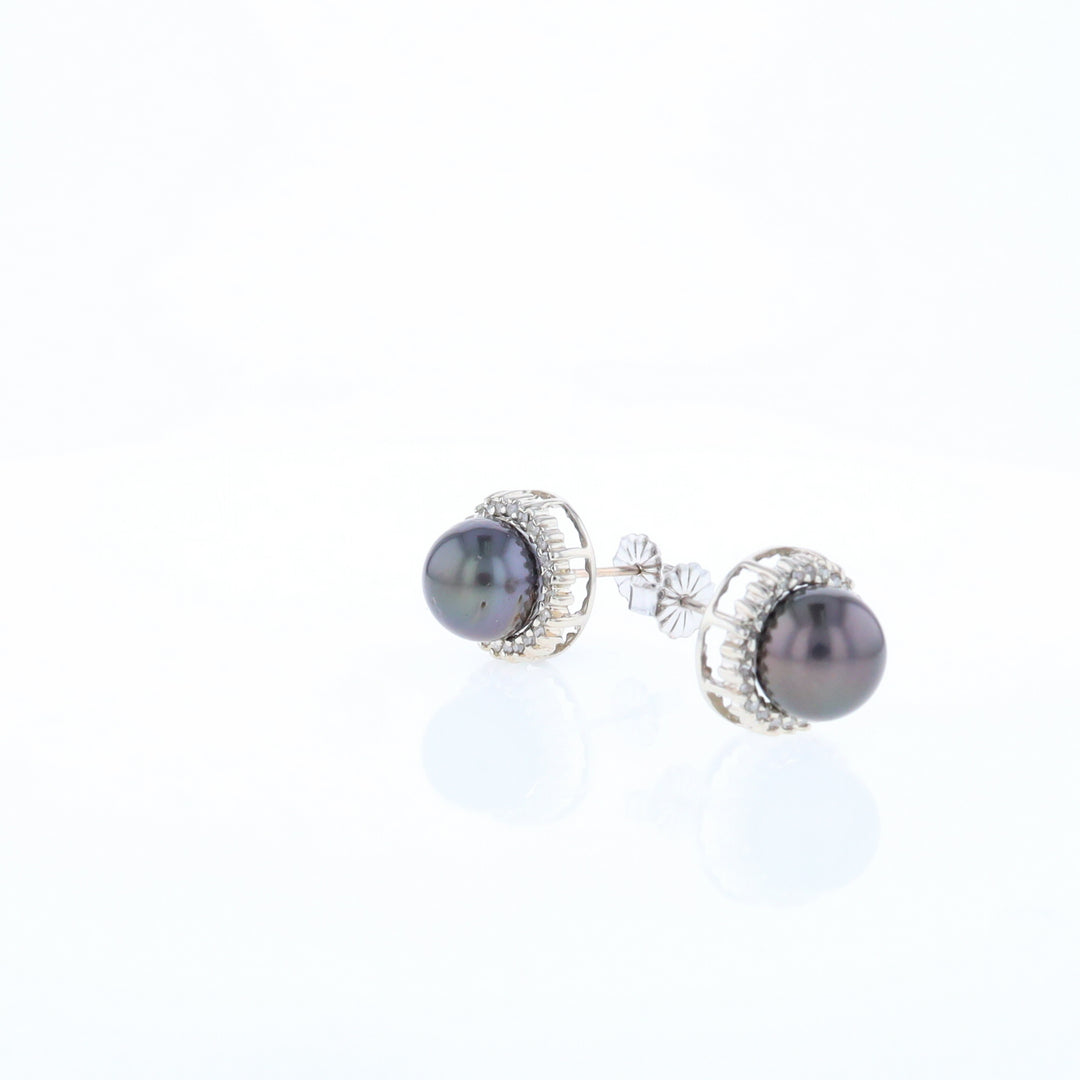 Gray Pearl Halo Studs