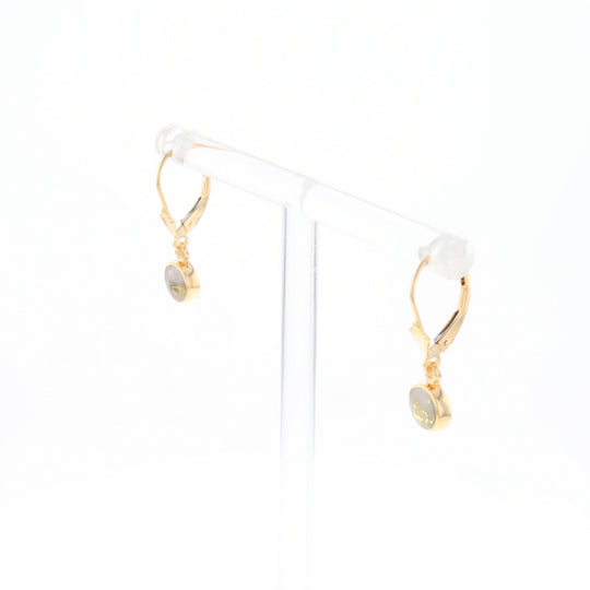 Gold Quartz Earrings Round Inlaid Design Lever Backs