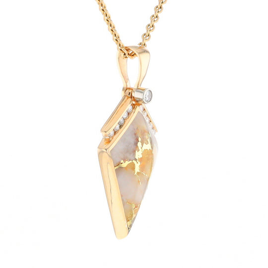 Gold Quartz Kite Shape Inlaid Pendant with 0.19ctw Diamonds (G1)