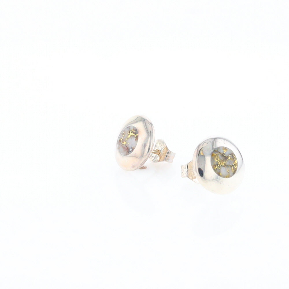 Sterling Silver Gold Quartz Inlaid Circle Stud Earrings - G3