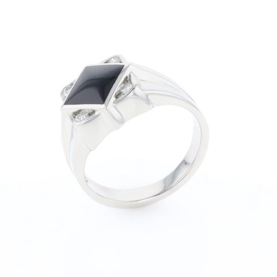 Natural onyx ring diamond shape inlaid design with .16ctw round diamonds