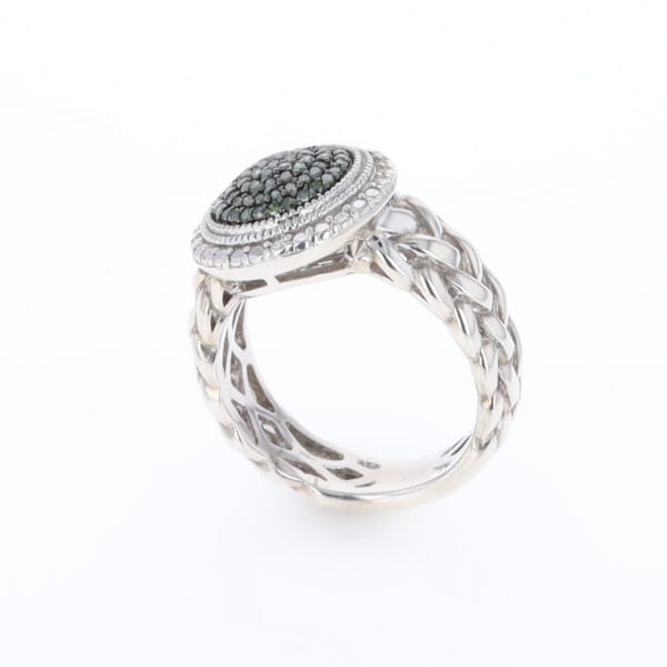 Green Diamond Braided Cluster Ring
