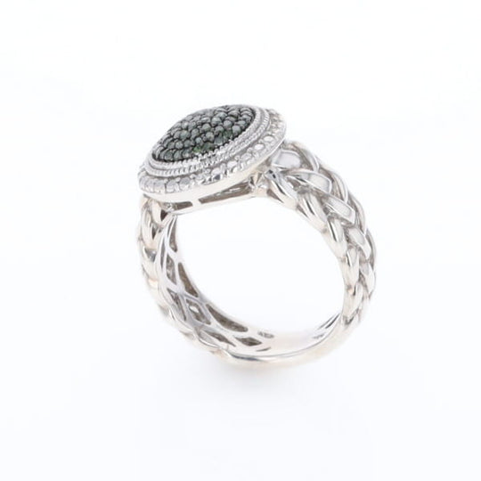 Green Diamond Braided Cluster Ring