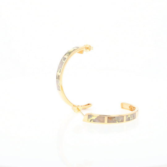 Gold Quartz Hoop Earrings 3 Section Inlaid Design G2