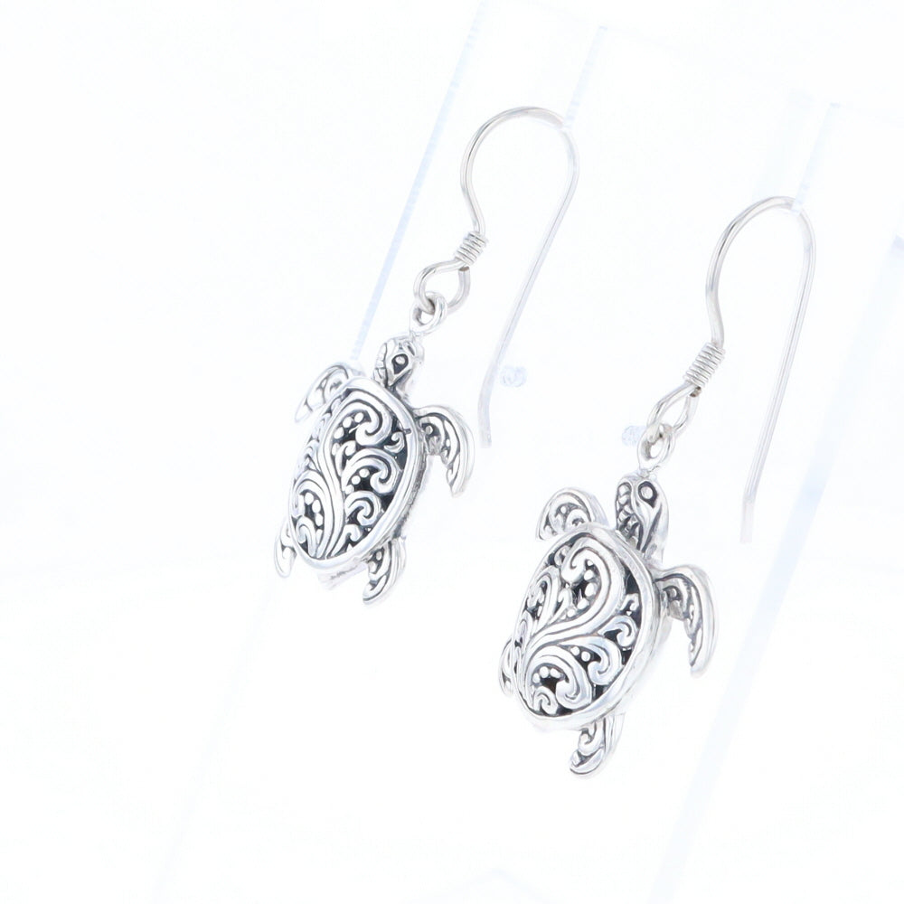 Silver Turtle Dangle Earrings