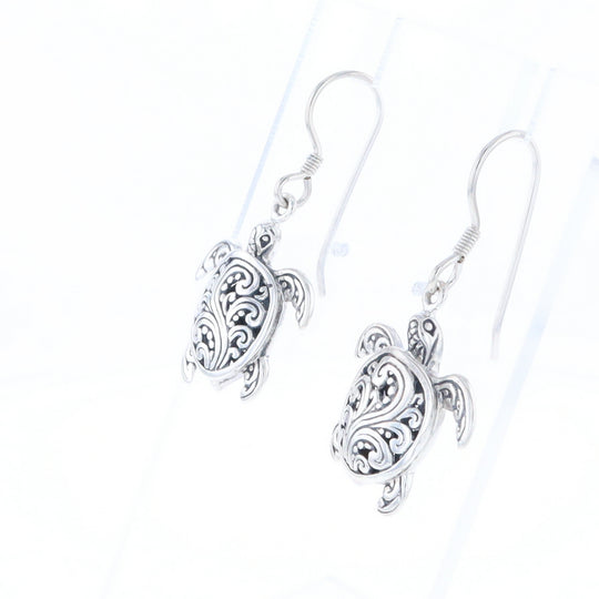 Silver Turtle Dangle Earrings