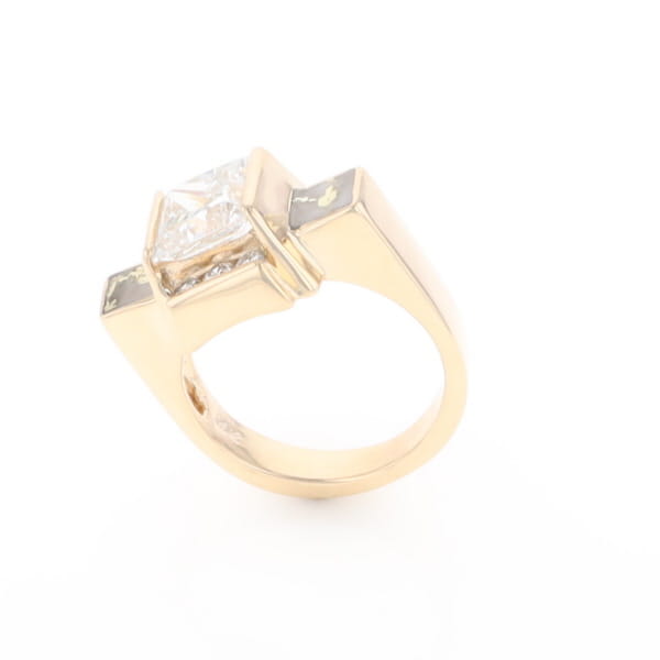 Princess Cut Diamond Gold Quartz 2-Square Inlaid Ring